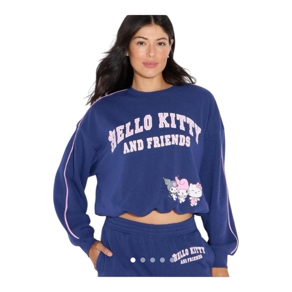 NWT Sanrio Navy Crew Neck Sweater with Hello Kitty Graphic XS - Picture 1 of 8